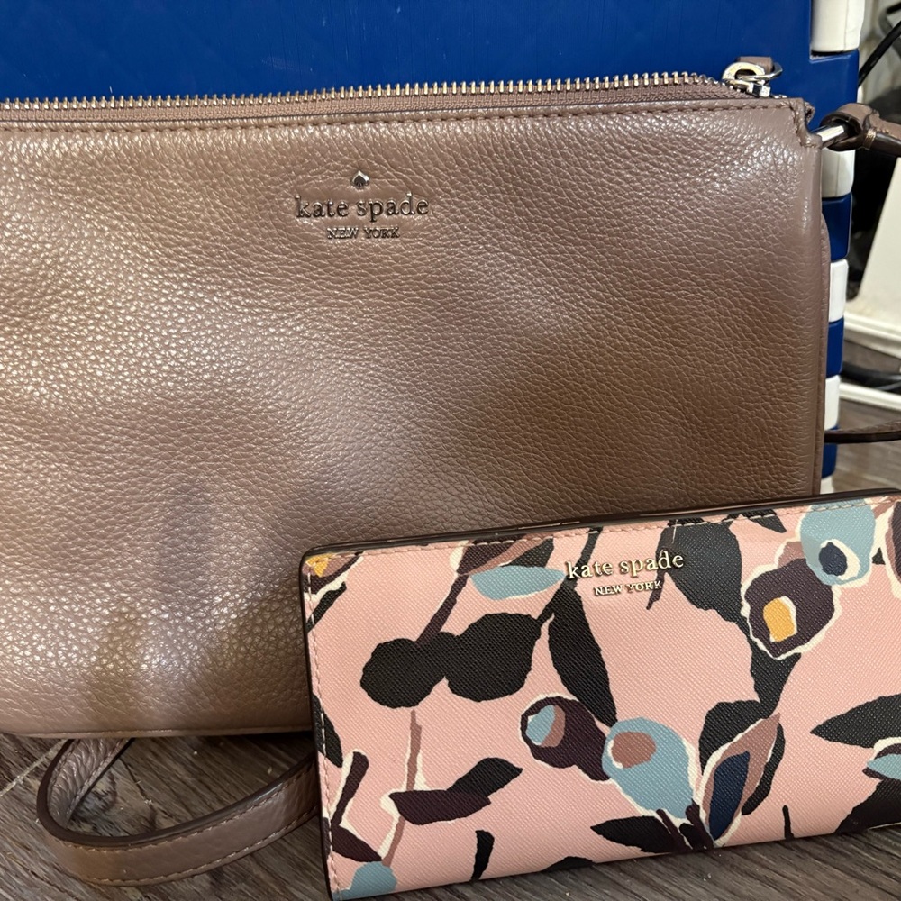 Kate Spade Brown Crossbody Bag with Floral Wallet